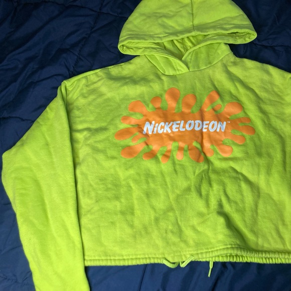 Cropped green and orange Nickelodeon sweater with draw string. Size small. - Picture 3 of 3